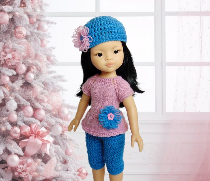 14 inch doll outfit Paola Reina Christmas gifts doll sweater, doll hat image 3