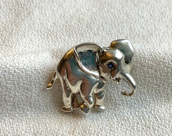 Vintage Elephant Pendant Brooch Sterling Silver And Blue Sapphire Gemstone Vintage Gorham Signed Designer Jewelry