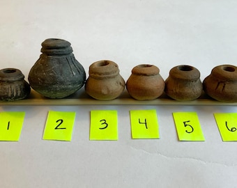 Cuentas de espiral precolombinas con patrones simples, artefactos antiguos auténticos, herramienta de hilado de textiles de arcilla coleccionable (B)