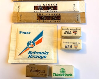 Vintage British Sugar Cube Packet Sachet Advertisement Hotel Restaurant Airlines Coffee Brand Collectible Sucrology Ephemera