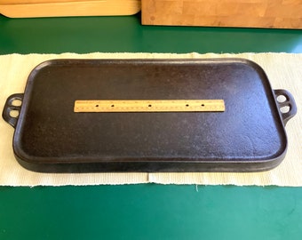 Vintage Lodge Cast Iron Griddle #9 Large Heavy Rectangular 23 x 10.5 Inch Pancake Pan