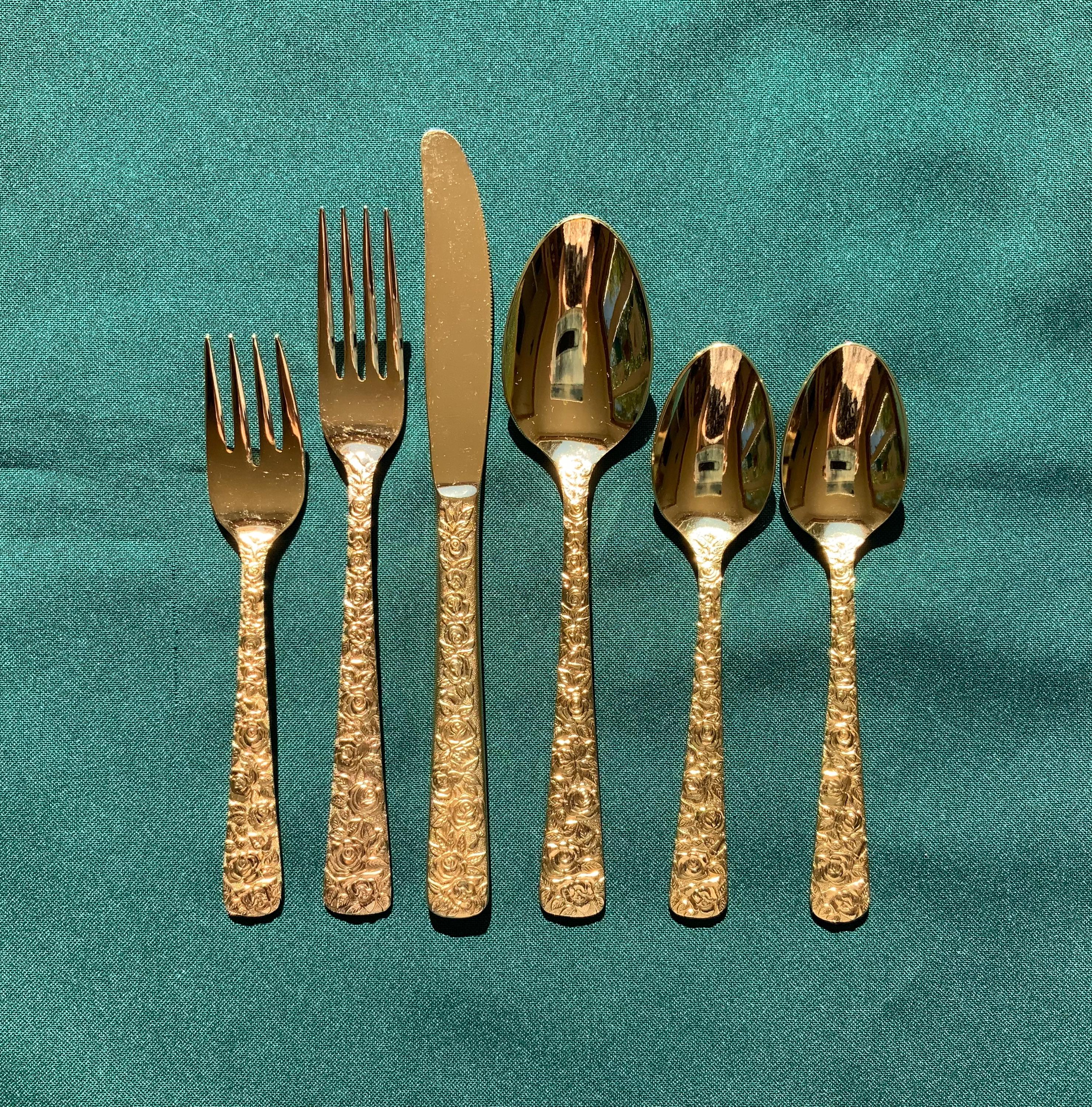 Cellini Romanesque 1968 Gold Plated Flatware 6 Piece Place Setting