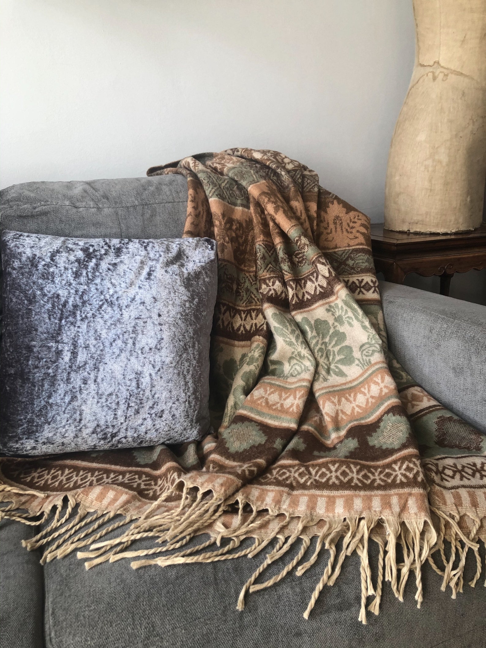 Soft Aztec blanket Sage & Cocoa Mix bohemian interiors boho Etsy
