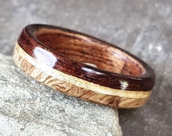 Alliance en bois d'acajou et or à personnaliser - Bague pour lui et pour elle - Anneau de fiançailles fait main en bois personnalisable