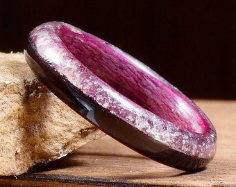 Women's wedding ring in ebony, amaranth and amethyst wood - Wedding ring for her - purple heart - original and natural wood and stone ring