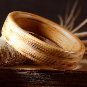 Personalized Wooden Ring - Wedding Band for Him, for Her - Handmade Proposal Ring - Natural Walnut and Grass Blade Ring