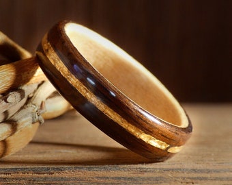 Bague or et bois d'ébène - Une bague en bois pour lui ou pour elle - Fait à la main en France !