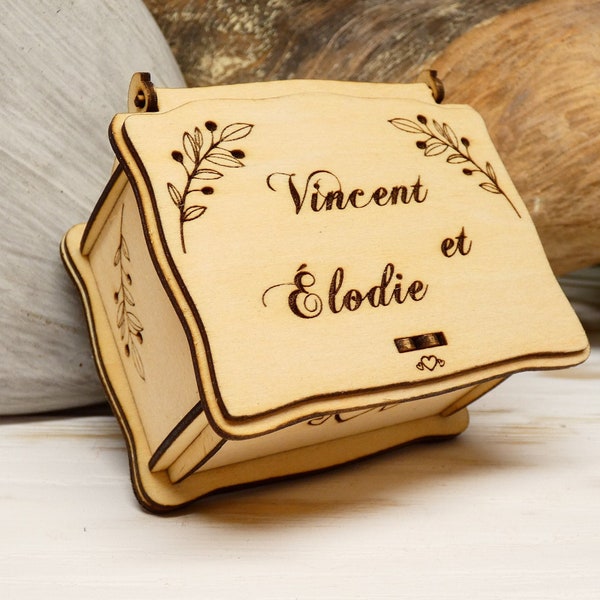 Wooden ring box - case for 2 wedding rings to personalize in handmade wood in France