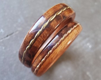 Couple of wedding rings in rosewood, tuya magnifying glass and copper and brass wire - original and natural ring - handmade in France