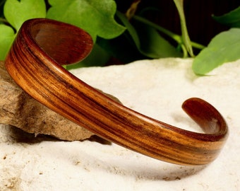 Zebrawood cuff bracelet - an original and unique open mahogany and zebrano bangle bracelet handmade in France