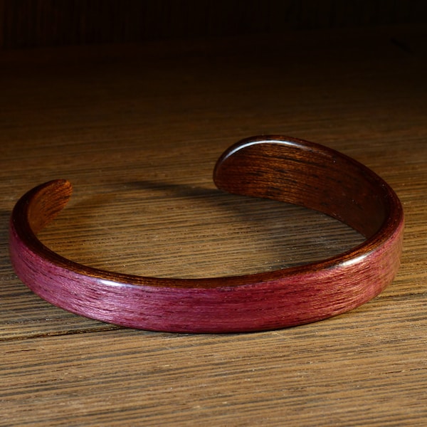 Bracelet manchette en bois d'amarante - un bracelet jonc ouvert acajou et amarante original et unique fait main en France