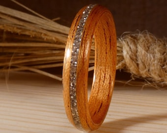 Personalized mahogany wood silver wedding rings - Wedding ring for couple, for him, for her - Handmade proposal ring