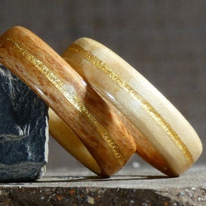 Couple wedding ring in beech wood, maple and gold original ring for the couple, for him, for her handmade in France image 6