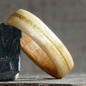 Couple wedding ring in beech wood, maple and gold original ring for the couple, for him, for her handmade in France image 4