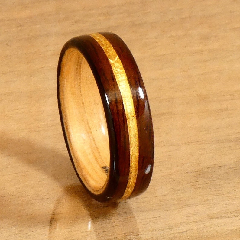 Wood and gold wedding ring black ebony A couple's ring for him or her Handmade in France image 5