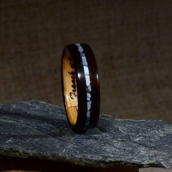 Wedding Ring for Couples in Ebony Wood and Mother-Of-Pearl - A Wooden Ring for Him, for Her - Handmade Wooden Engagement Ring