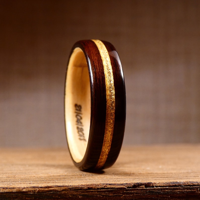Wood and gold wedding ring black ebony A couple's ring for him or her Handmade in France image 1