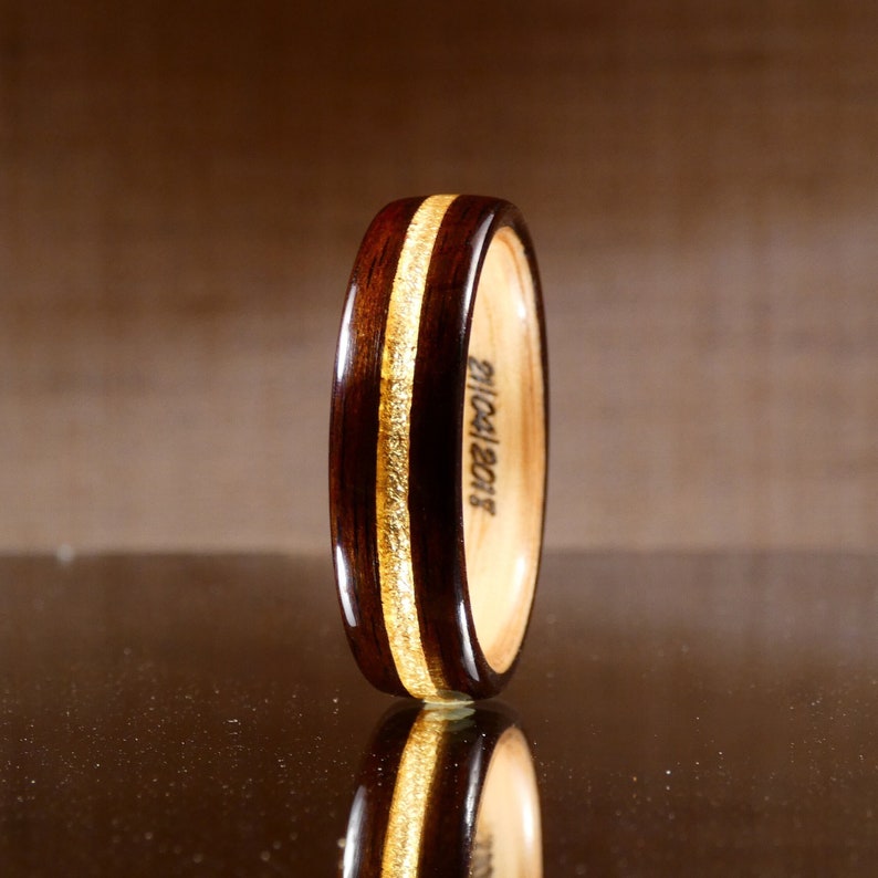 Wood and gold wedding ring black ebony A couple's ring for him or her Handmade in France image 2