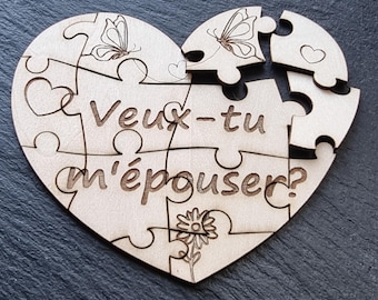 Carte message puzzle en bois "voeux-tu m'épouser ?" - carte message demande en mariage
