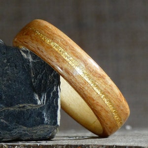 Couple wedding ring in beech wood, maple and gold original ring for the couple, for him, for her handmade in France image 5