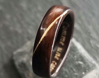 Alliance bois et or - ébène noir - Une bague de couple pour lui ou pour elle - Fait à la main en France !