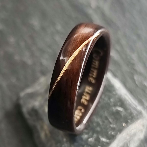 Alliance bois et or - ébène noir - Une bague de couple pour lui ou pour elle - Fait à la main en France !
