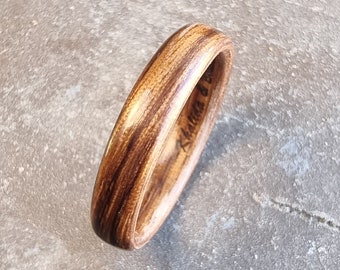 Bague en bois de zébrano à personnaliser- alliance pour couple pour lui ou pour elle - anneau personnalisable en bois