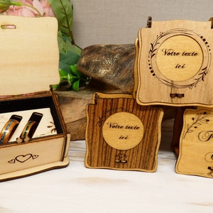 Boîte de bague en bois écrin pour 2 alliances à personnaliser en bois fait main en France image 7