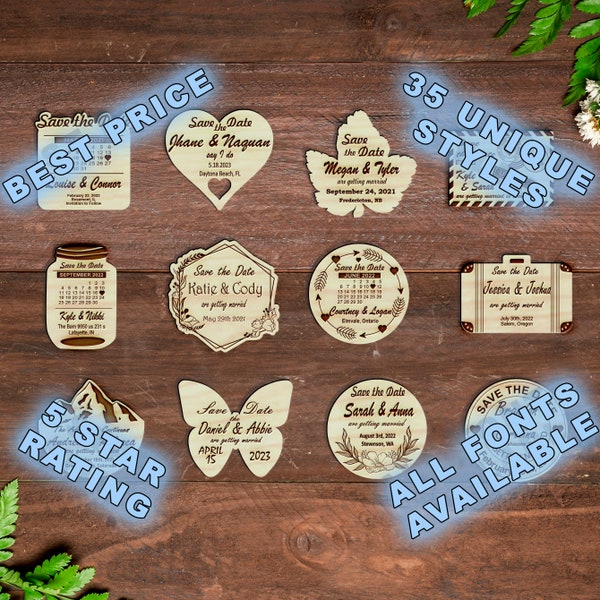 Save the Date Magnets Wedding Wooden Custom Invitation Personalized Unique