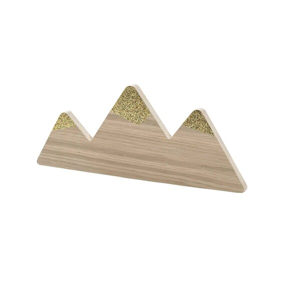 Coat Hook Mountain Oak And Glitter Gold Coat Rack Child Wood Etsy