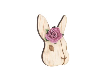 Broche en bois Lili le Lapin - Fleur