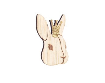 Broche en bois Lili le Lapin - Couronne