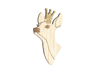 Broche en bois Esther le Faon - Couronne