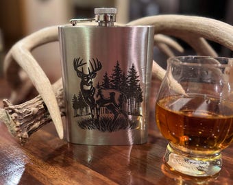 Stainless steel flask hunting theme can be personalized Deer Ducks Pheasant Setters Pointers Retrievers