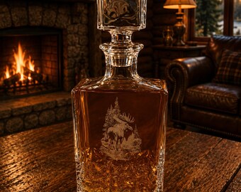 Bourbon decanter Rustic Moose crossing a river