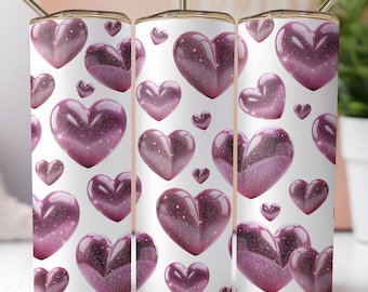 Valentine's Day 3D Hearts Seamless Tumbler Wrap | Valentine Seamless Skinny Tumbler Wrap PNG | Galentine's 20 oz Tumbler Wrap Sublimation