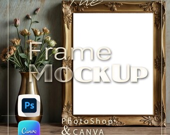 Gold Frame MockUp | Vertical MockUp Frame | Photoshop Template | Canva Frame Mock Up | digital download mockup