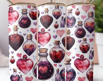Valentines Day Sublimation Seamless Tumbler Wrap PNG | Love Potion Skinny Tumbler Wrap Digital | Magic Wizard 20 oz Tumbler Wrap
