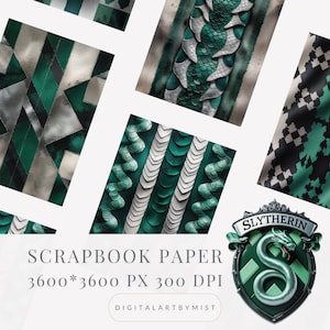 Magic Wizard Digital Scrapbooking Paper Instant Download | Incantations Spells in Green colors Wizard house - Wizarding School Magic