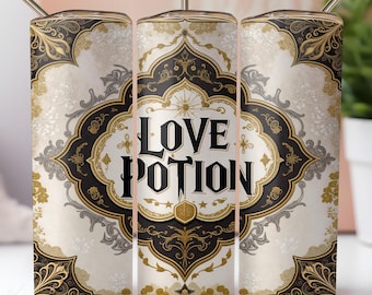 Love Potion Wizard Halloween Tumbler Wrap PNG | Witchy Sublimation Tumbler Wrap PNG | Valentines Day 20 oz Skinny Wrap Digital Downloads