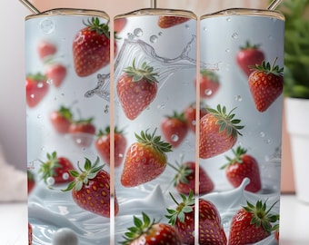Strawberry Tumbler Seamless Sublimation Design Wrap | Fruit Tumbler Skinny Tumbler Wrap PNG SVG | Strawberries Design 20 oz Tumbler Wrap