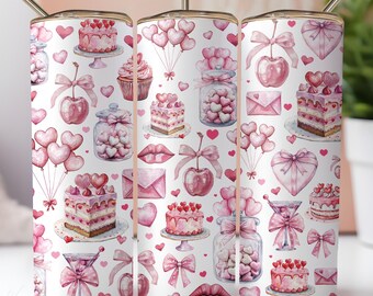 Valentines Day Sublimation Seamless Tumbler Wrap PNG | Valentine Skinny Tumbler Wrap Digital | Valentine Coquette 20 oz Tumbler Wrap