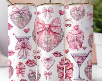 Valentines Day Sublimation Seamless Tumbler Wrap PNG | Valentine Skinny Tumbler Wrap Digital | Valentine Coquette 20 oz Tumbler Wrap