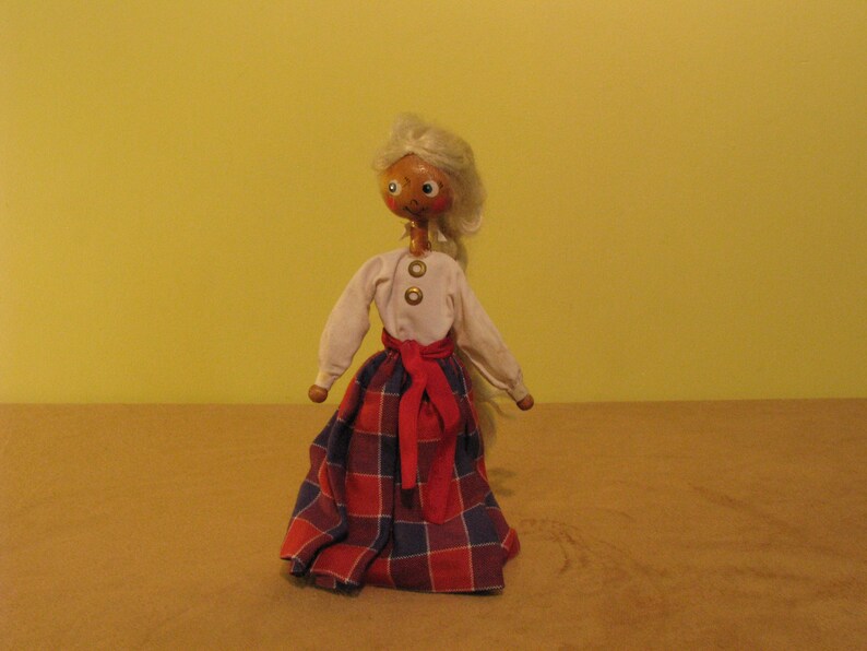 Latvian vintage Wooden Doll girl in national costume image 0