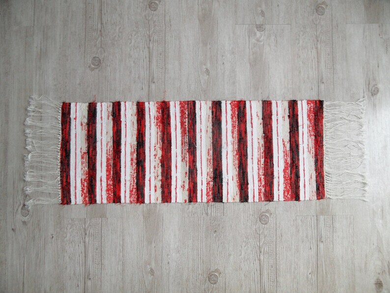Swedish Rag Rug Handwoven S Red White Blac Color Area Image 0