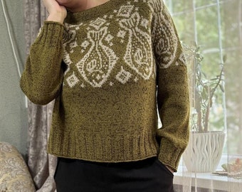 Hand-knitted Icelandic Sweater with a funny fish pattern . A great gift idea for a fisherman.