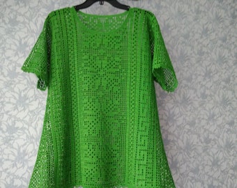 crochet cotton tunic top for beach and casual wear short sleeve plus size hand crochet to your sizes