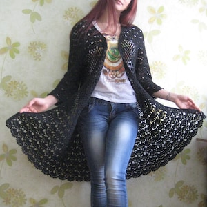 Handcrafted Crochet Wool Open Front Cardigan for Women