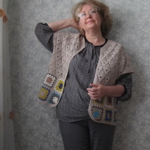 crocheted vest / Granny square waistcoat / cotton yarn waistcoat