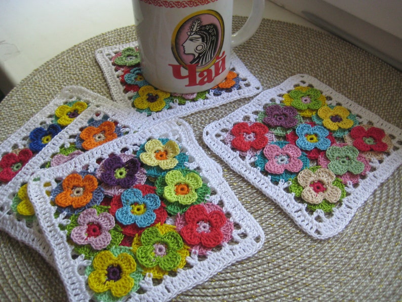 Crochet coasters lace doilies table placemats flower doilies set of 6 pcs country house decor